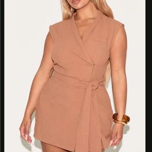 PrettyLittleThing Tan Asymmetrical Dress